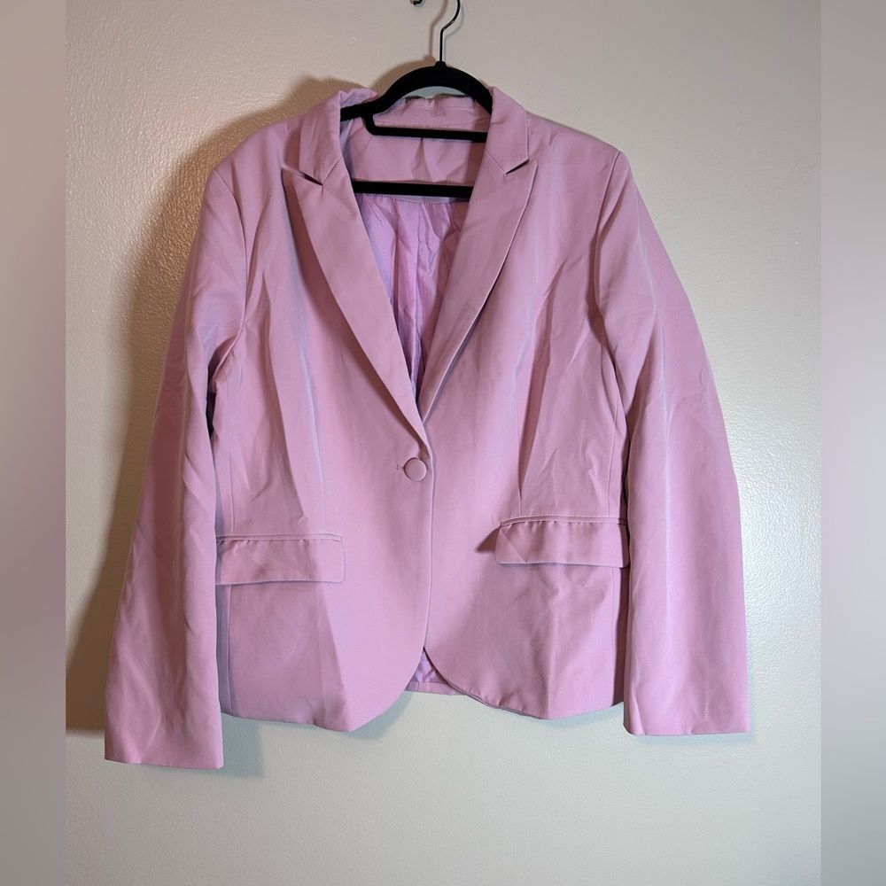 NWOT Womens pink Blazer Jacket Open Front one button with Pockets size XL - Picture 3 of 9